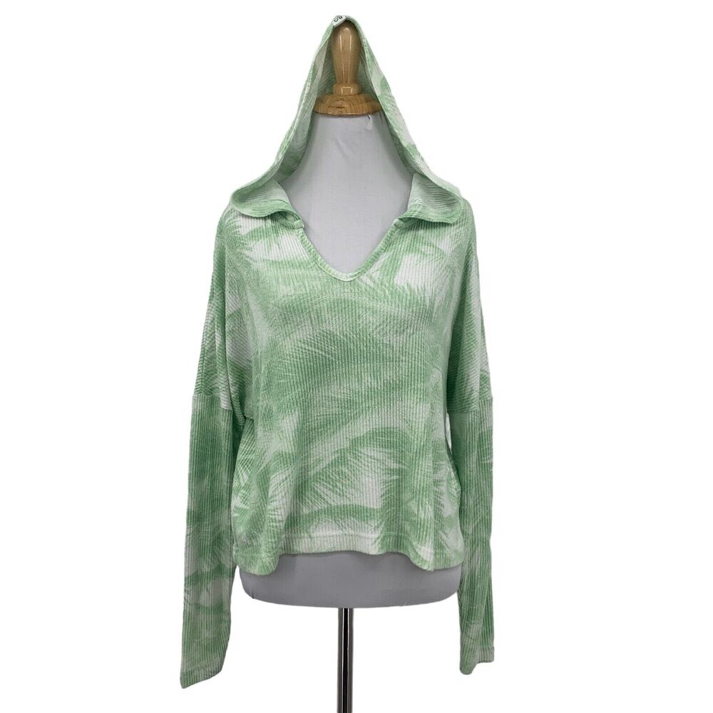 Roxy Shirt Womens S Small Spring Green Endless Daze Pullover Ribbed Boxy Hoodie
